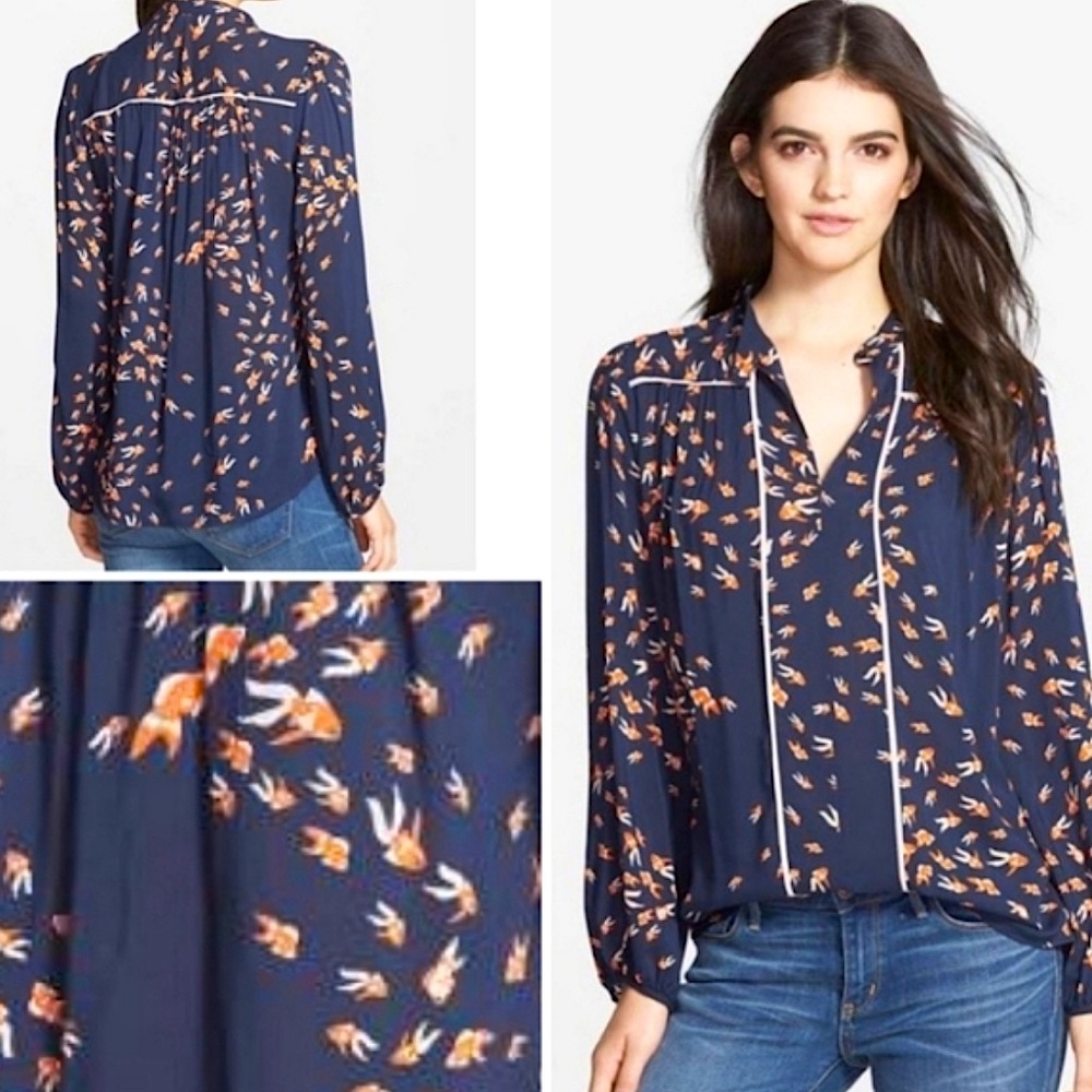 Anthropologie Navy and Orange Blouse